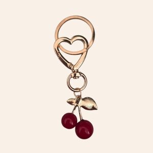 Gold Heart Keychain with Red Cherry Charm